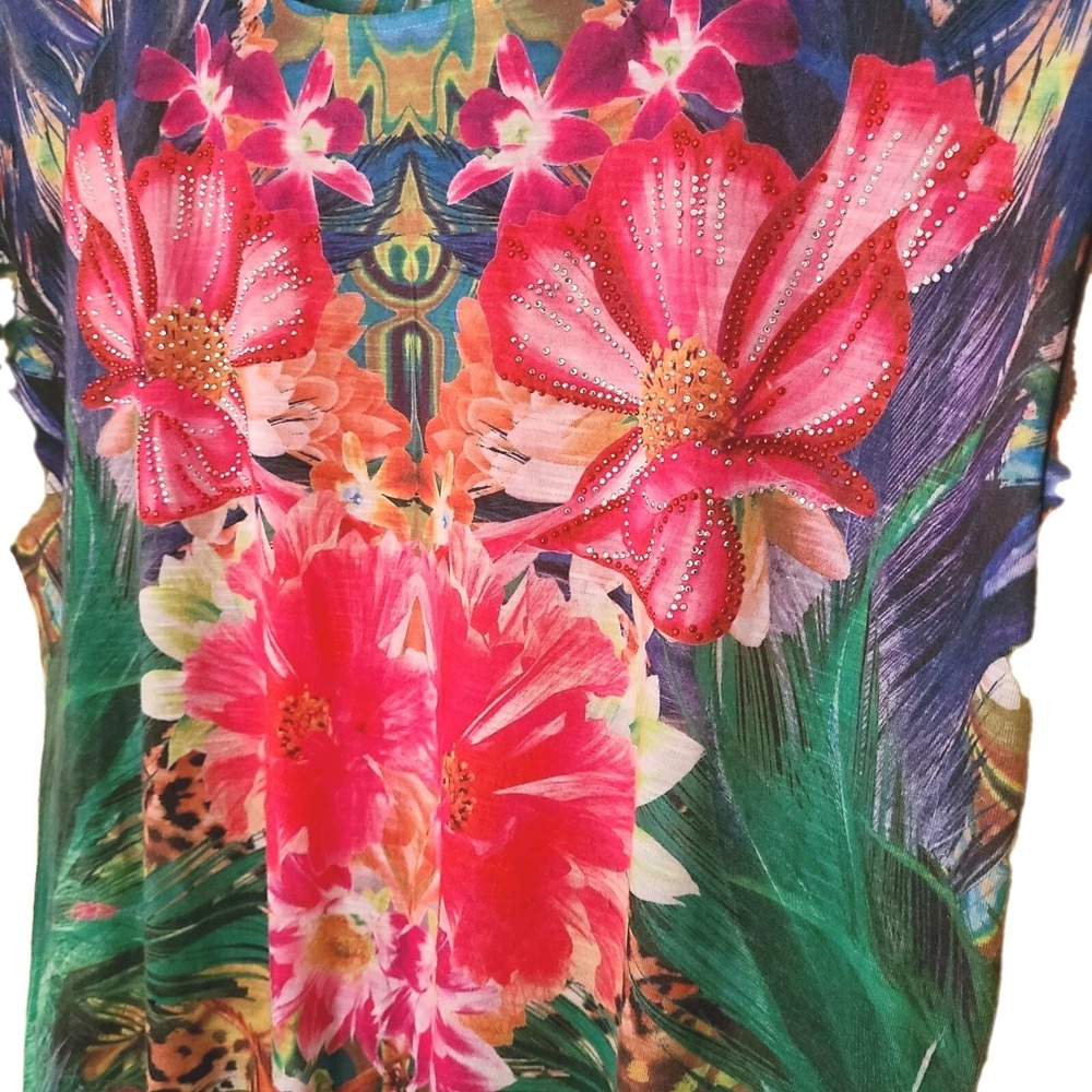 Top B.L.E.U. Top -‎ Flowery Sequin Blouse, Size L - Picture 4 of 5